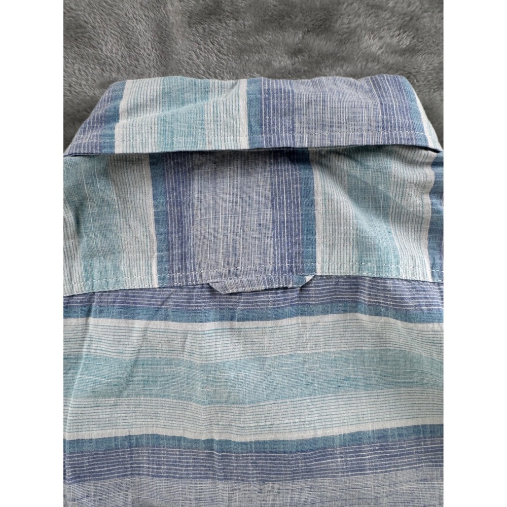 Flag & Anthem Shirt Mens S Blue Stripe Button Up Casual Preppy Summer Beach Top - Picture 9 of 10